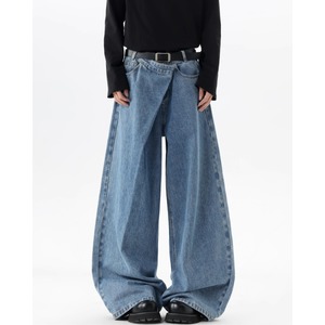 ラップ風 ワイド フルレングス デニムパンツ M00023