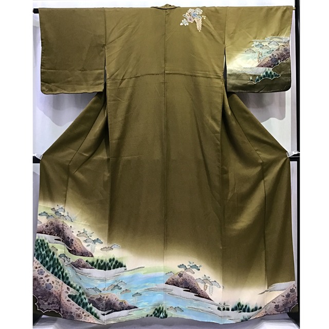 正絹・訪問着・黄土色地・辻が花・自然・着物・No.200701-0758・梱包サイズ60