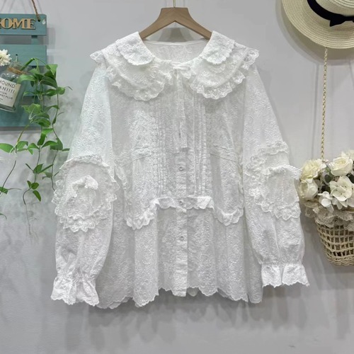2色/Wレースカラー刺繍ブラウス ・12114