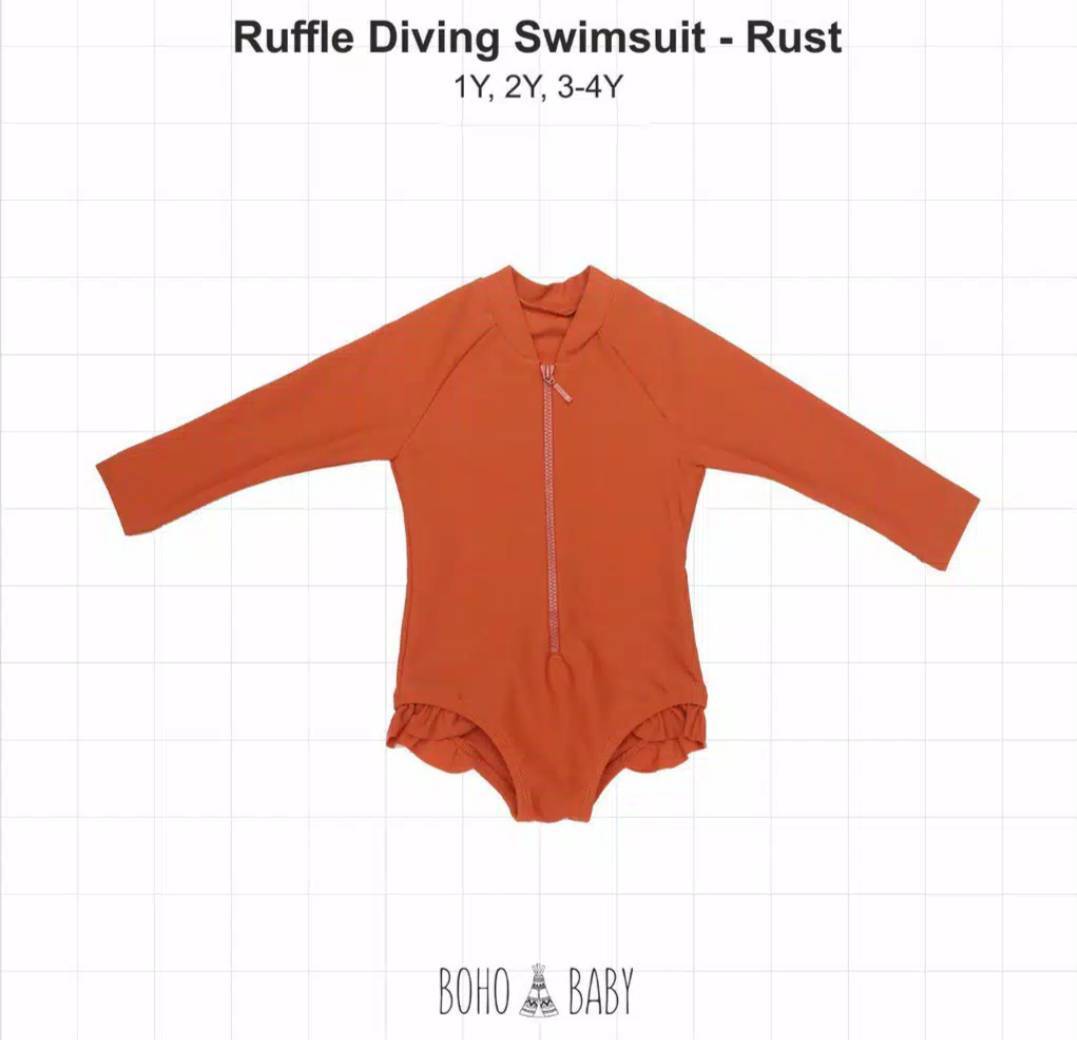 Boho baby/Ruffle diving swimsuit 1-4Yロングスリーブラッフル水着1才～4才サイズ