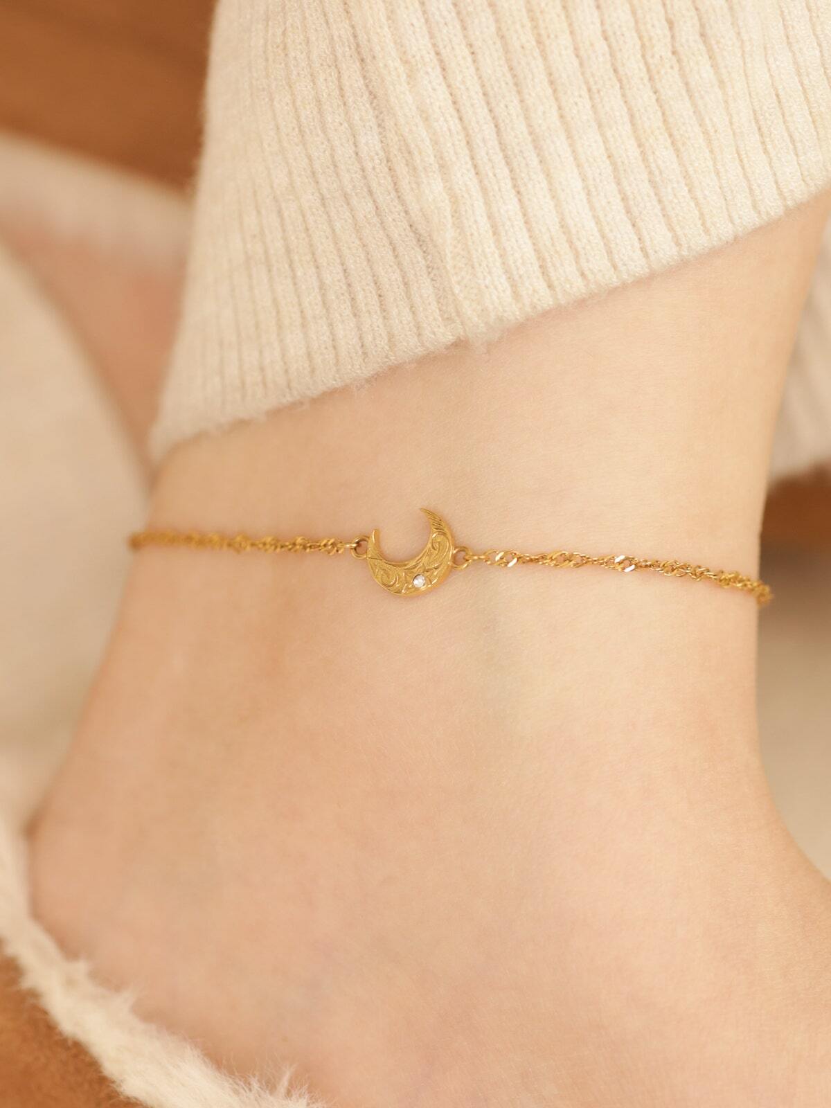 【 screw 】316L hawaiian zirconia moon anklet #a09