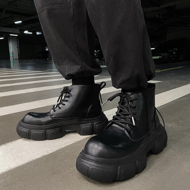 予約販売】ブーツ メンズ スクエアトゥ 編み上げ レースアップ ビッグ