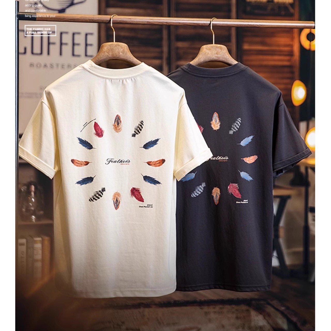 Feather graphic back print tee 0968 - 6