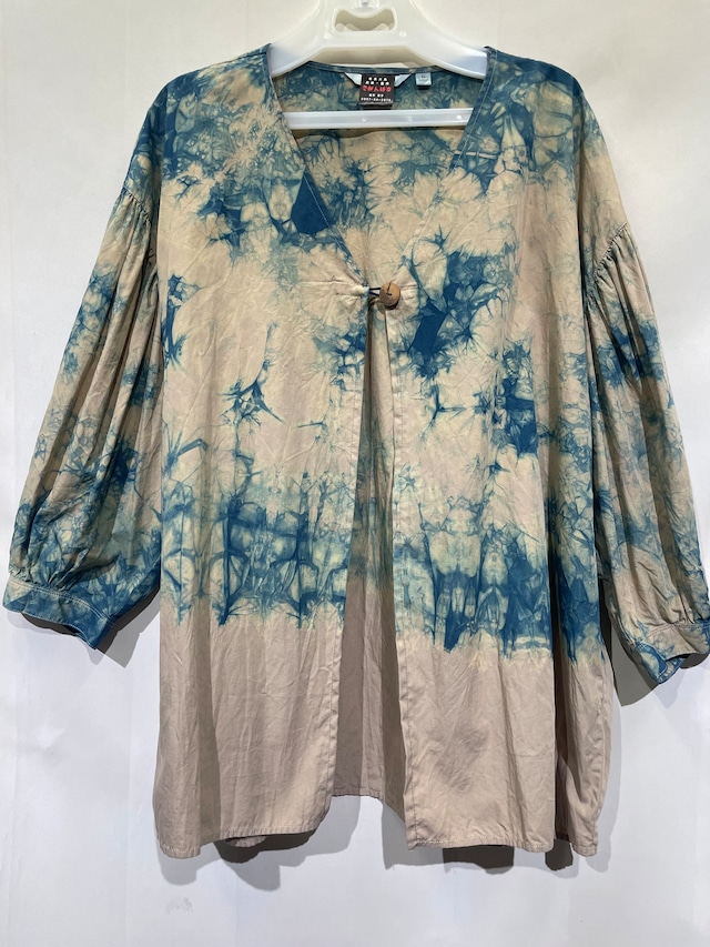 藍染ブラウス/前あき/長袖/綿/2L[aib602-122]送料無料