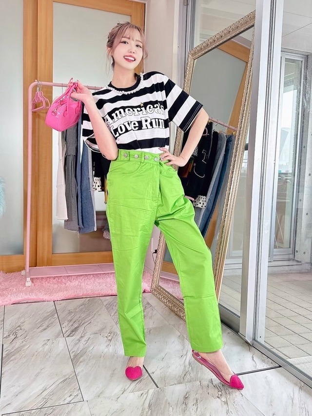 YellowGreenカラーパンツ/韓国/レディースファッション/可愛い/おしゃれ/ラフ/カジュアル/黄緑/春/夏/秋/冬（5-179）