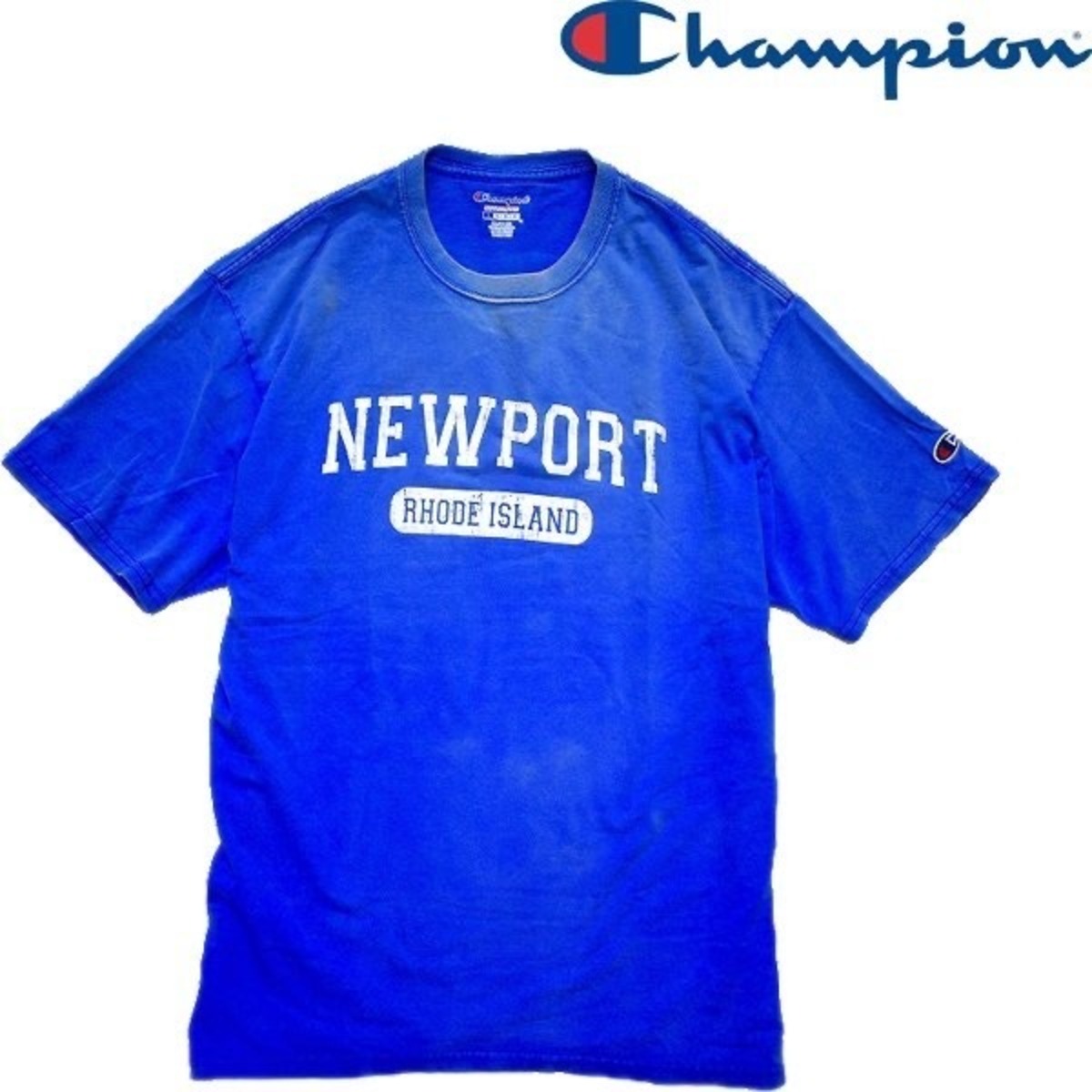 1点物◇チャンピオンChampion色褪せ青プリントTシャツ古着メンズL 
