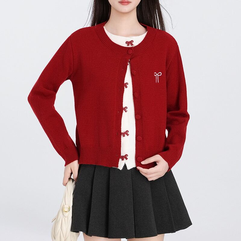 fake-layered ribbon cute knit m1362