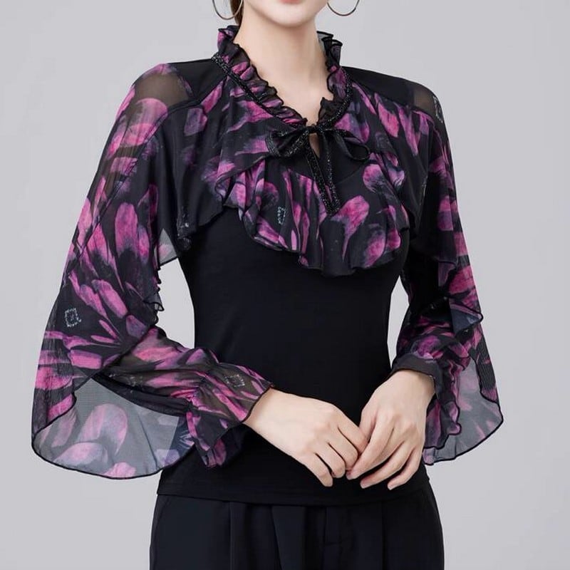 フリルシフォン×リボンタイ ダンストップス ds0525