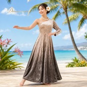 フラダンス 衣装 ALOHA STANDARDS アロハスタンダード ワンピース ドレス ブラック系 グラデーション ワンショルダー ベロア 光沢 上品 きれい 高級感 エレガント かわいい 華やか 鮮やか 明るい 黒 レッスン 練習 ベージュ系 ホワイト系