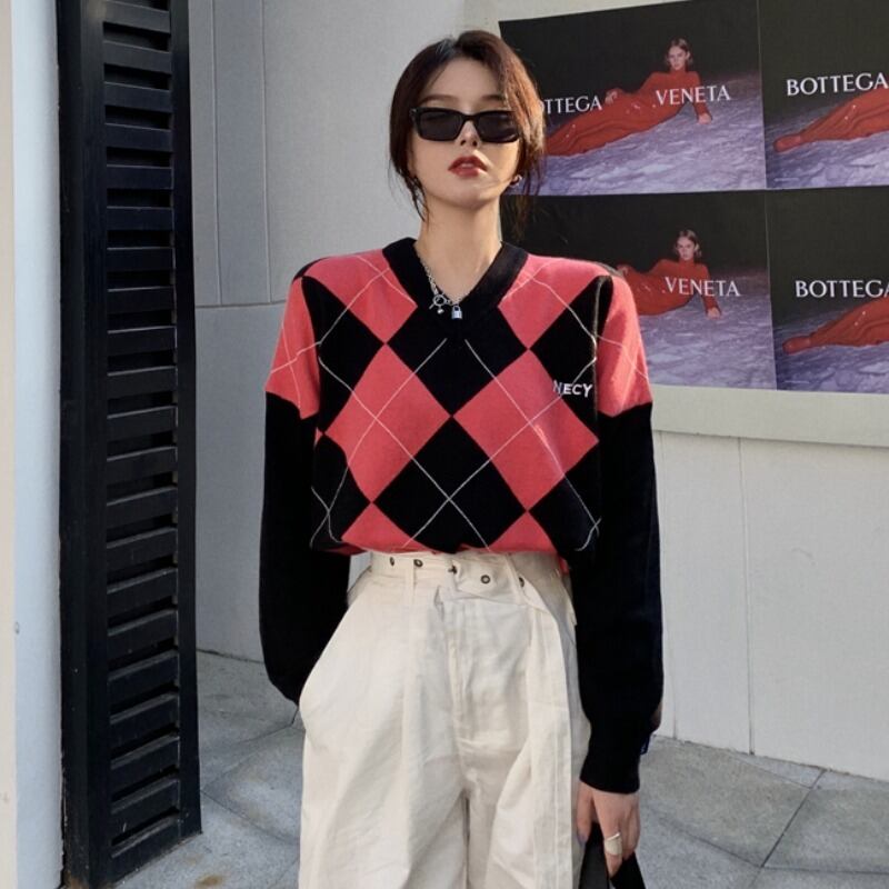 セーター レディーススタンダードスタイルカラーVネックスプリングルーズトップス コート ロング レトロ 春物 YY-ファッション1556304576