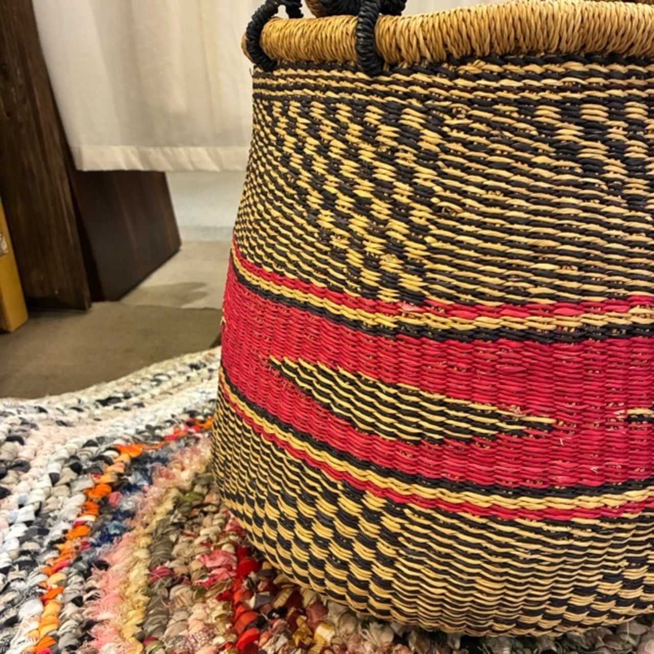 Burkina Faso Bolga Basket Pot　ブルキナファソ　ボルガバスケット　ポット　A　アフリカ　カゴ　籠　ワンハンドル　インテリア収納　1点もの　グルスィバスケット　ブルキナバスケット