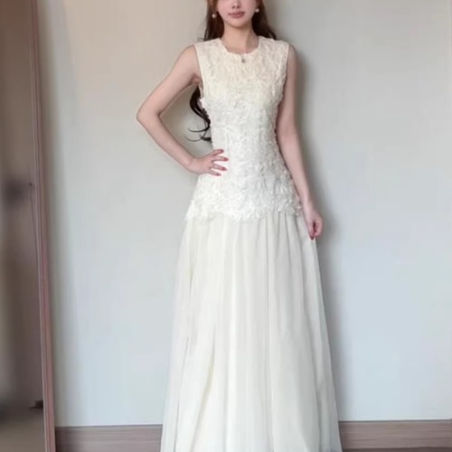 切替チュールノースリマキシワンピ ・76712