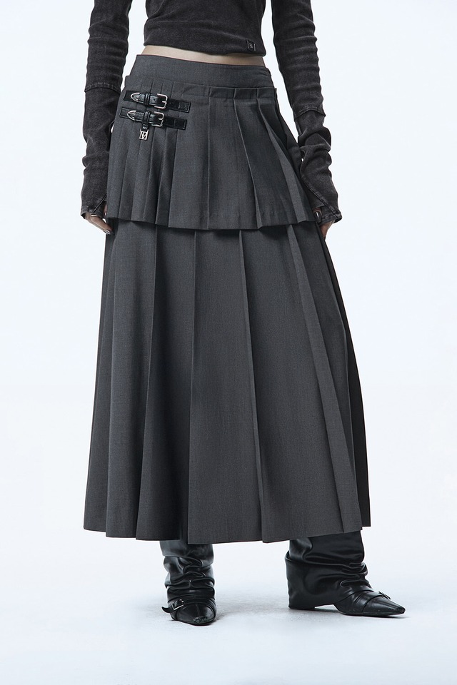 [TREEMINGBIRD] Tiered Pleated Skirt [ Charcoal ] 正規品 韓国ブランド 韓国通販 韓国代行 韓国ファッション TRMNGBD tmb TREEMING BIRD TREEMINGBIRD トリミングバード 日本 店舗