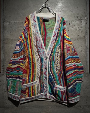 【Caka】COOGI" Psychedelic Crazy Pattern Vintage Loose 3D Knit Cardigan