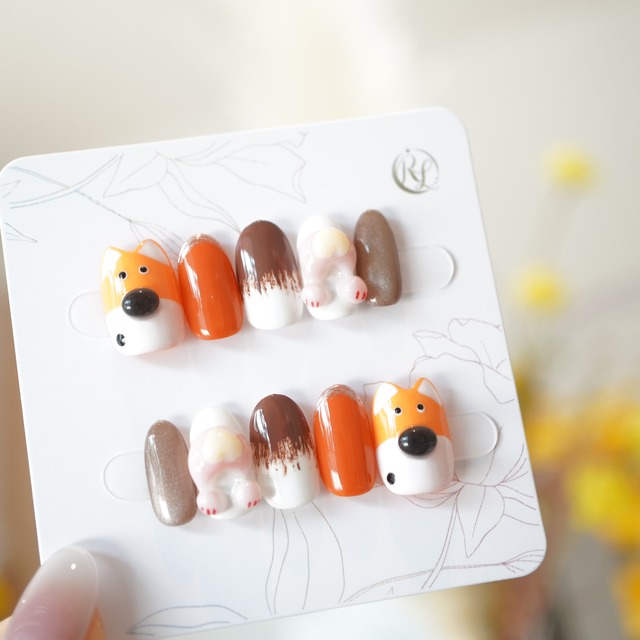 #477 3D ワンコアート／XY049 繰り返し使えるネイルチップ