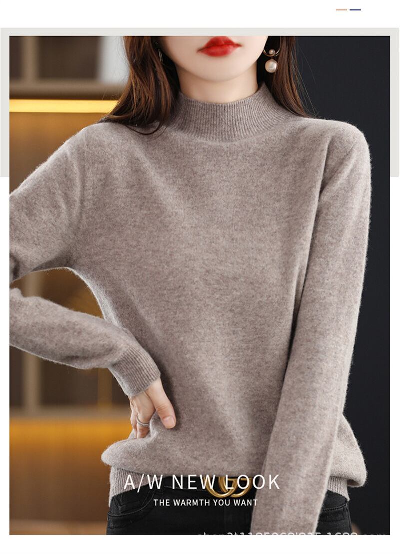 【新作】【送料無料】 新しい秋と冬の女性のニットウェアハーフタートルネック無地セーターニット底シャツルーズプルオーバー長袖トップ 0261881155290