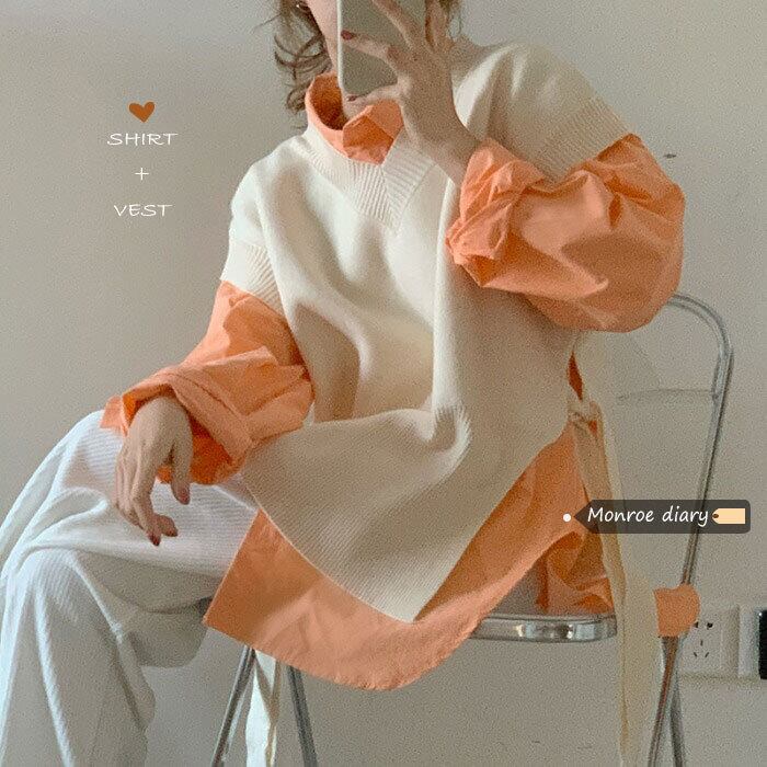 オータムウィンターニットシャツ スタイル薄手 ストリート 秋物 冬物 モンロー51916181755