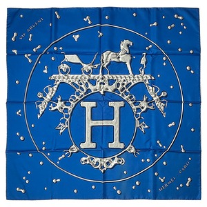 New HERMES エルメス カレ90 スカーフ 銀のしずく ブルーウートルメール シルバー ストール ショール アパレル 新品