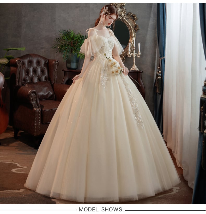 美品！ウエディングドレス シャンパン色 ソフトチュール スパンコール