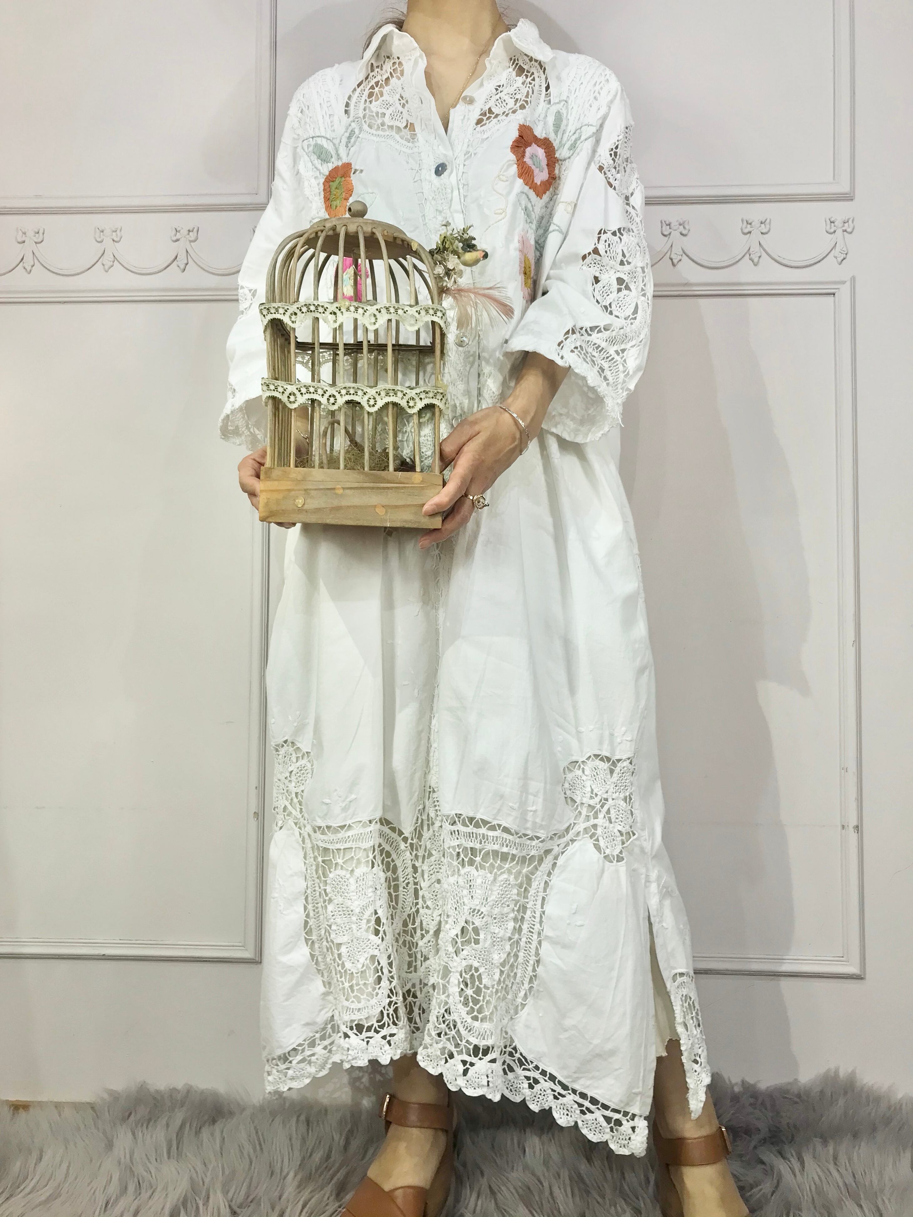 フラワーレースシャツドレスlot20112