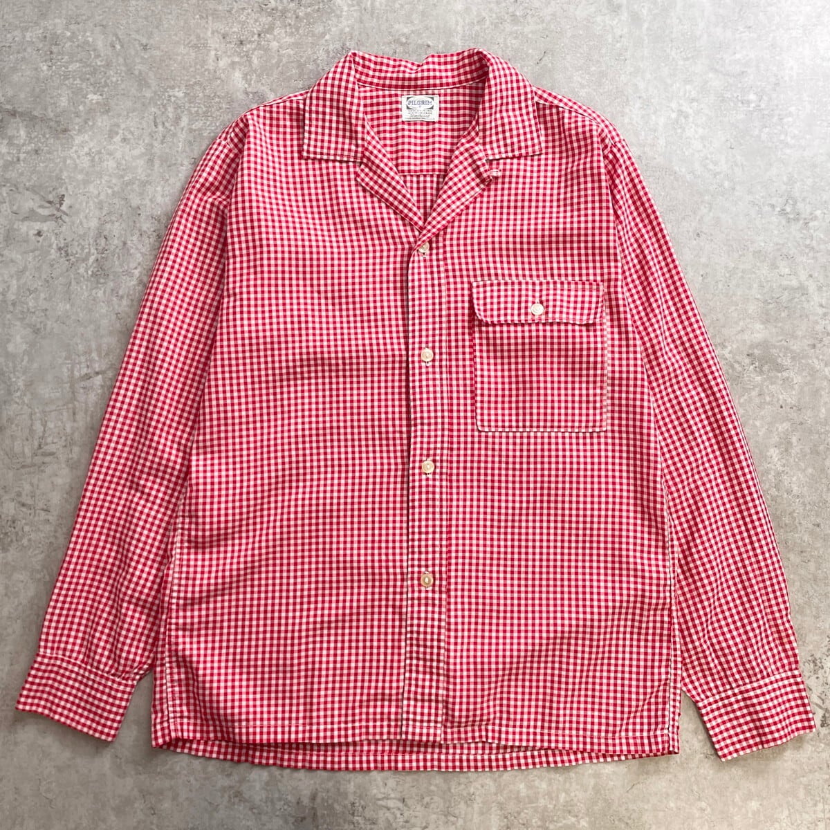 山*菜様 PILGRIM 50〜60's ヴィンテージ チェック 長袖シャツ M 60年代 PILGRIM ピルグリム 長袖 ギンガムチェック 開襟 オープン