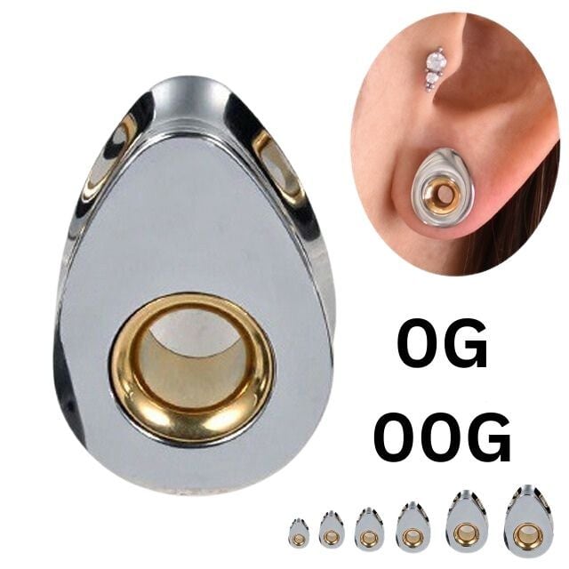 ボディピアス 0G 00G ティアドロップ INゴールド ダブルフレア ラージ