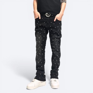 fade studs stone flare black denim 【ES021】