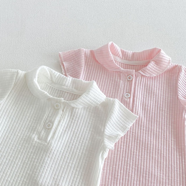 【BABY】リブ編み丸襟ボタン半袖ポロカラーTシャツ - 15