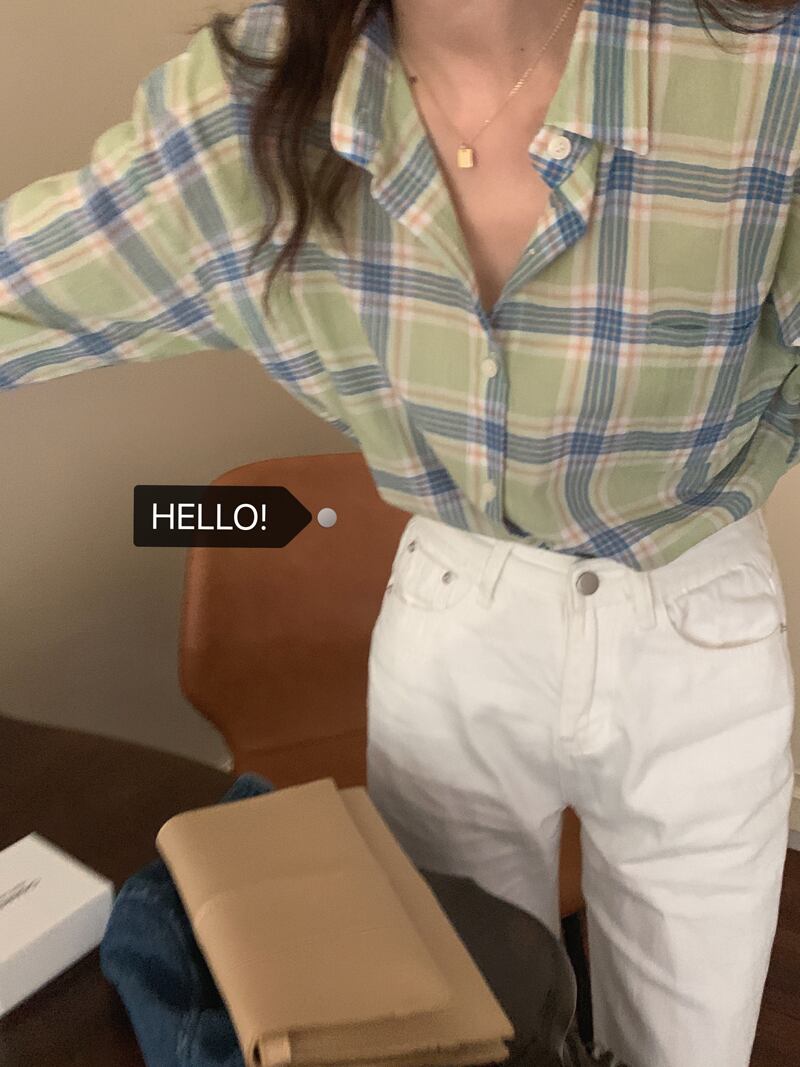 スプリングスタンダードグリーンシャツ ベーシック長袖スリーブトップス レディース ロング レトロ 春物 ビッグFスモールZ韓国81124651474