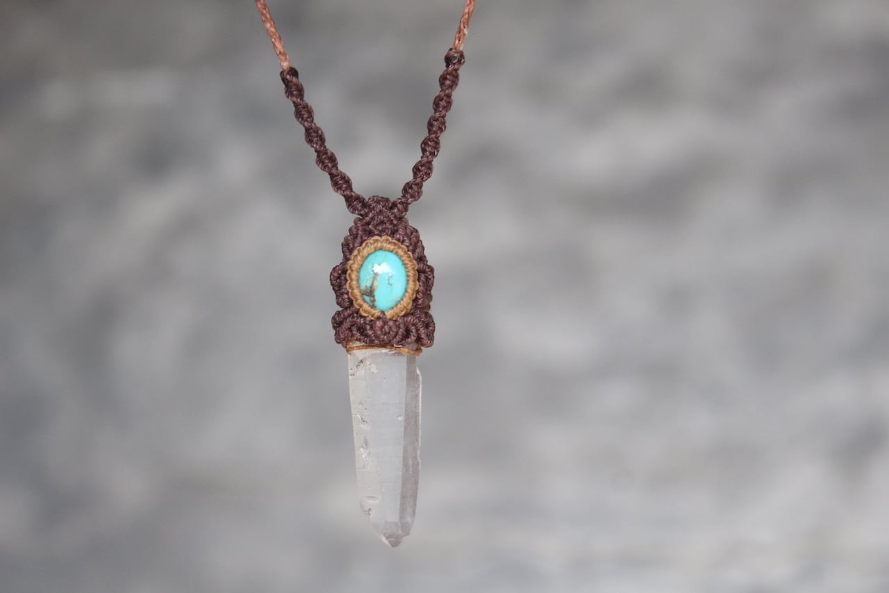 Lemurian Seed Crystal  & Turquoise micro macrame pendant