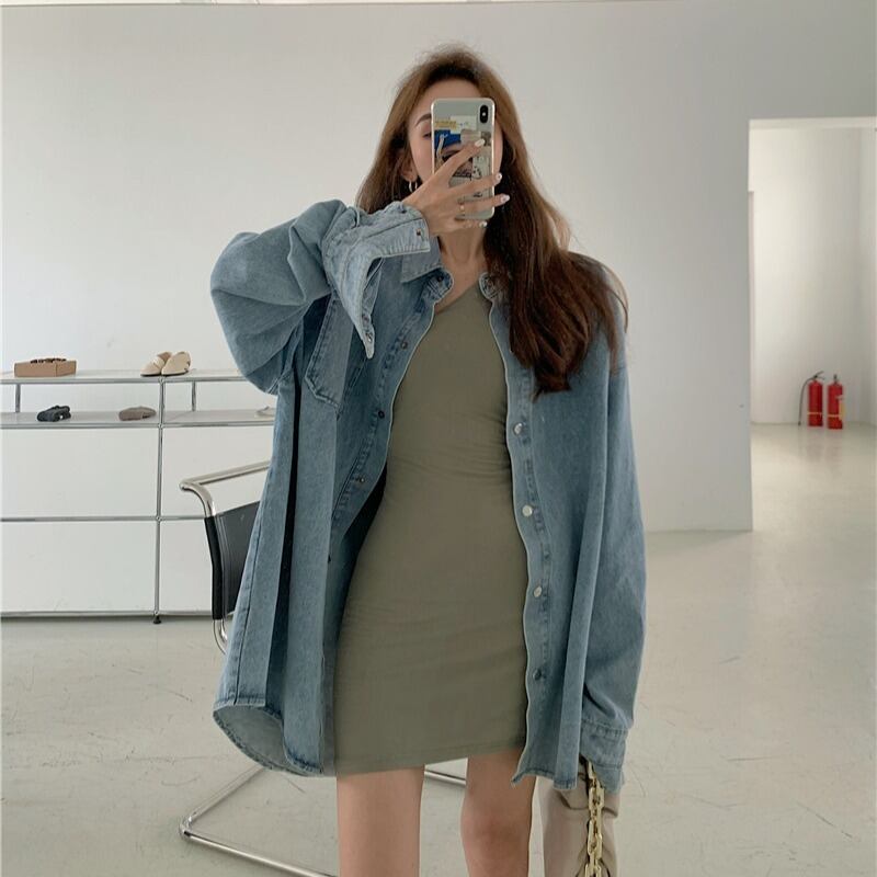 香港スタイルのレトロデニムシャツレディース秋ルーズ長袖シャツジャケットデザインセンスニッチBFスタイルアウタージャケット ブラックストロベリース84642184036
