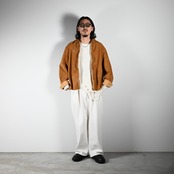 barbell object(バーベルオブジェクト)leather jkt、ホワイトキャメルコーディネート
