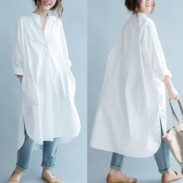 オーバーサイズ シャツ ブラウス ロングシャツ 送料無料 レディース スリット