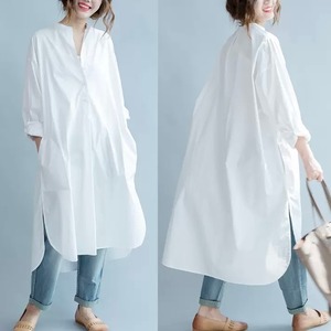 オーバーサイズ シャツ ブラウス ロングシャツ 送料無料 レディース スリット