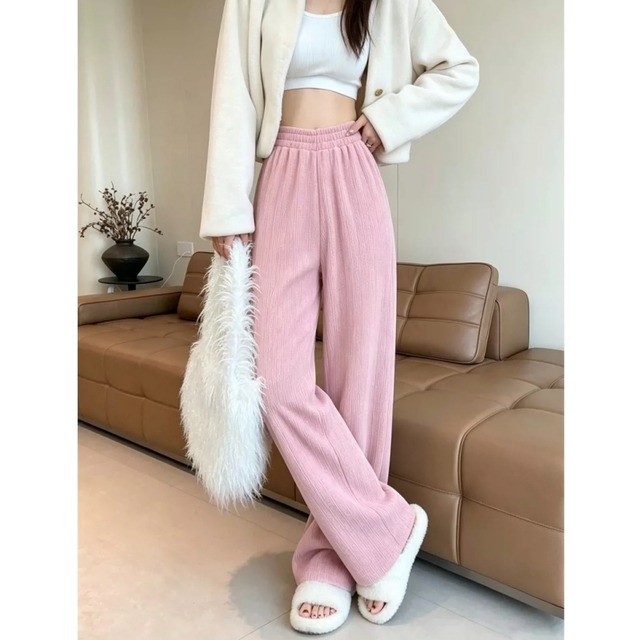 Rib knit wide pants　B1190