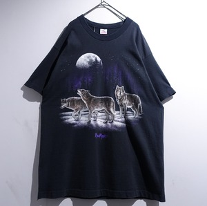 90s Black Wolf Print Animal T-Shirt