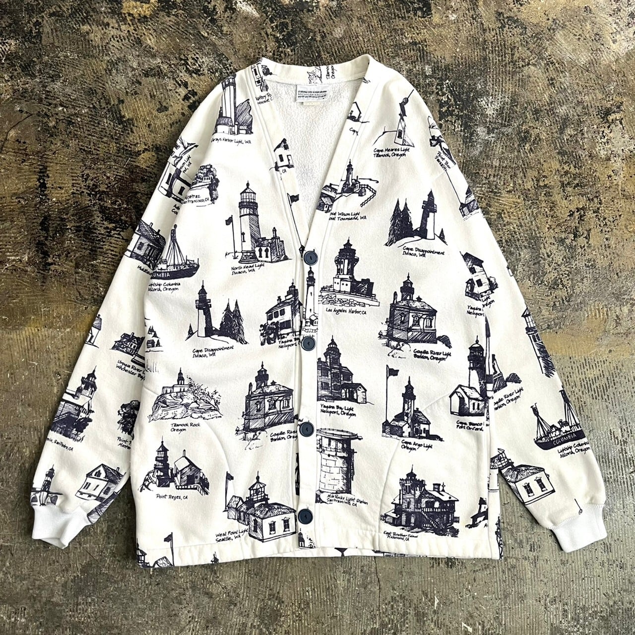 ~90s MICHIGAN RAG "灯台" Total Pattern Sweat Cardigan USA製