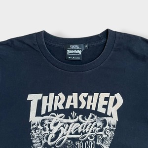 【THRASHER】eyeoy コラボ Tシャツ ロゴ プリント イラストL スケボー スケートボード ストリート系 スカル スラッシャー us古着