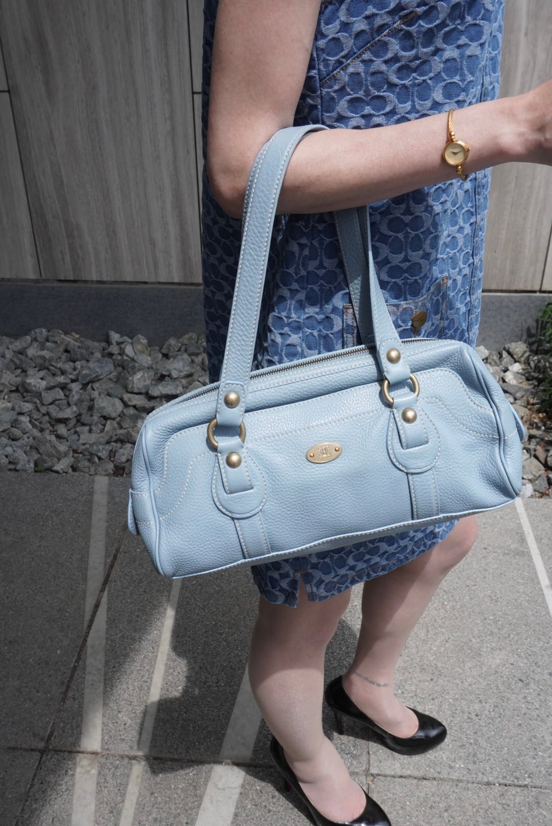 CELINE セリーヌ ハンドバッグ スカイブルー ブラゾン ロゴ レザー