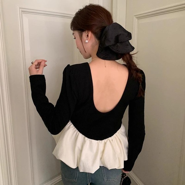 上品きれいめ♡バックオープン◎フレアペプラムトップ〈2025 AW〉