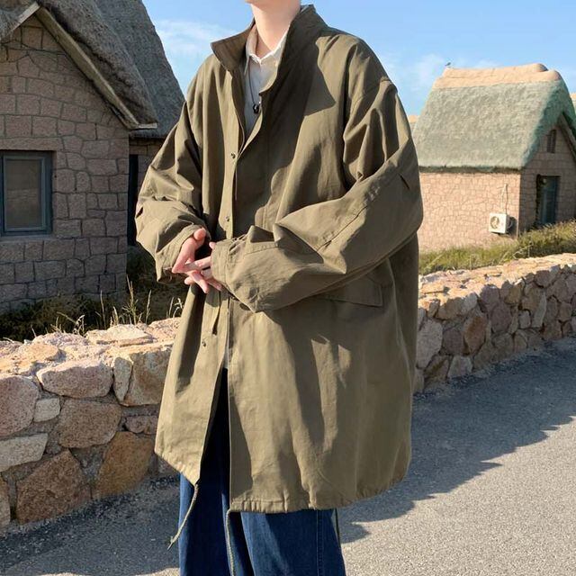 【予約販売】コート ステンカラー 無地 オーバーサイズ カーキ ブラック ベージュ ミドル丈 ジャケット 防寒 お洒落 こなれ感 ベーシック 秋冬 大きいサイズ M/L/XL/2XL