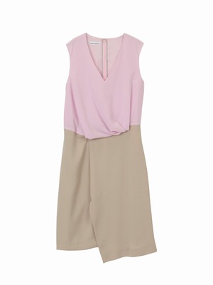Colour switched drape dress   / pink × beige / S16DR05-2