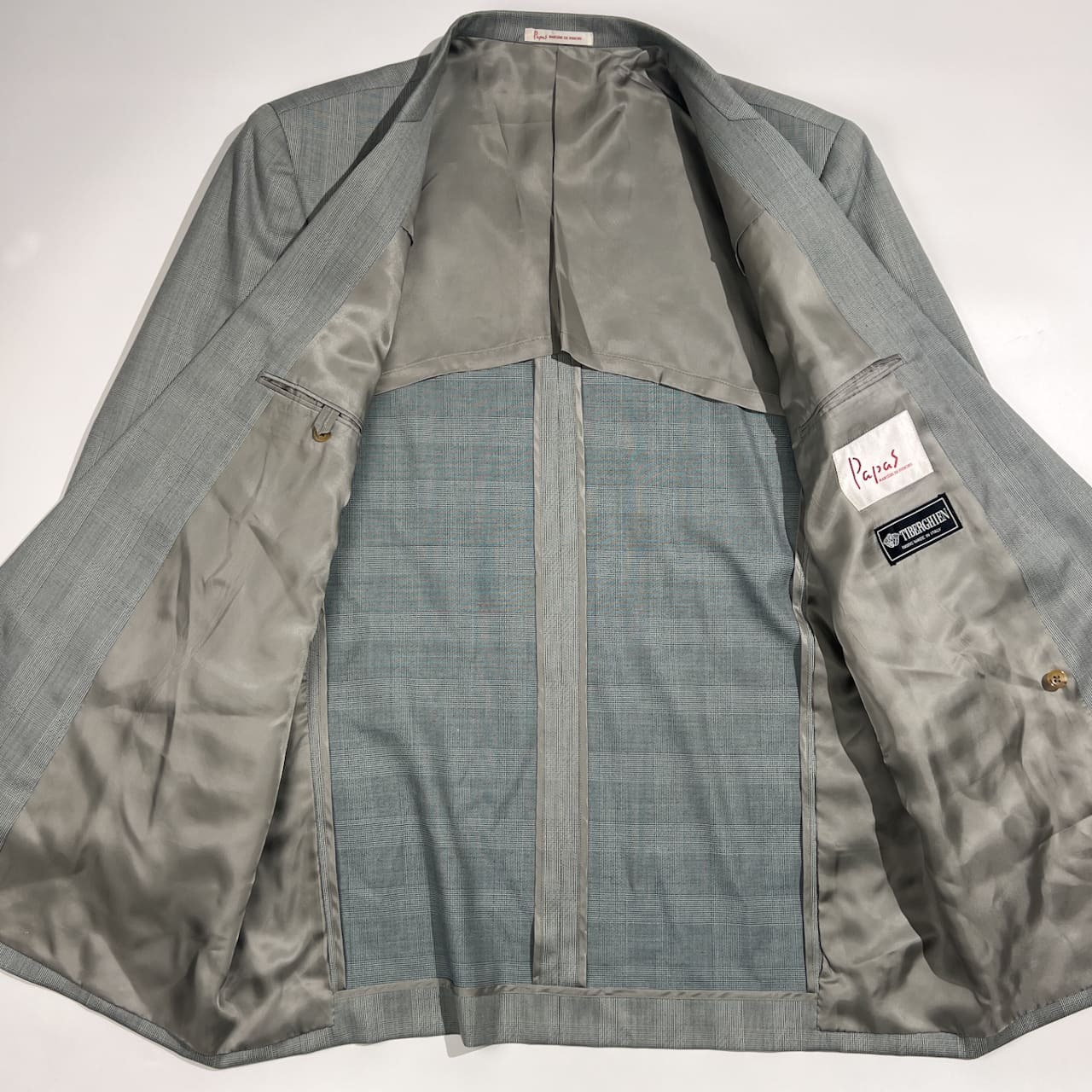 上下 Papas パパス イタリアTIBERGHIEN社 イタリア製生地 ダブル テーラードジャケット スラックス セットアップ スーツ (上)L48(下)L82/グレー系 メンズ