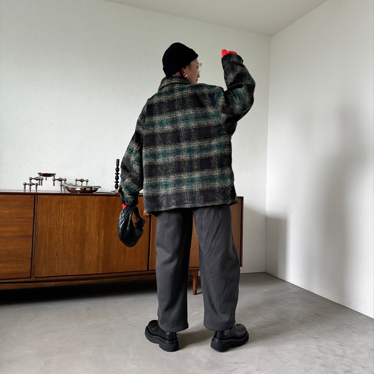 裏起毛ルーズスウェットカーブPT/チャコール