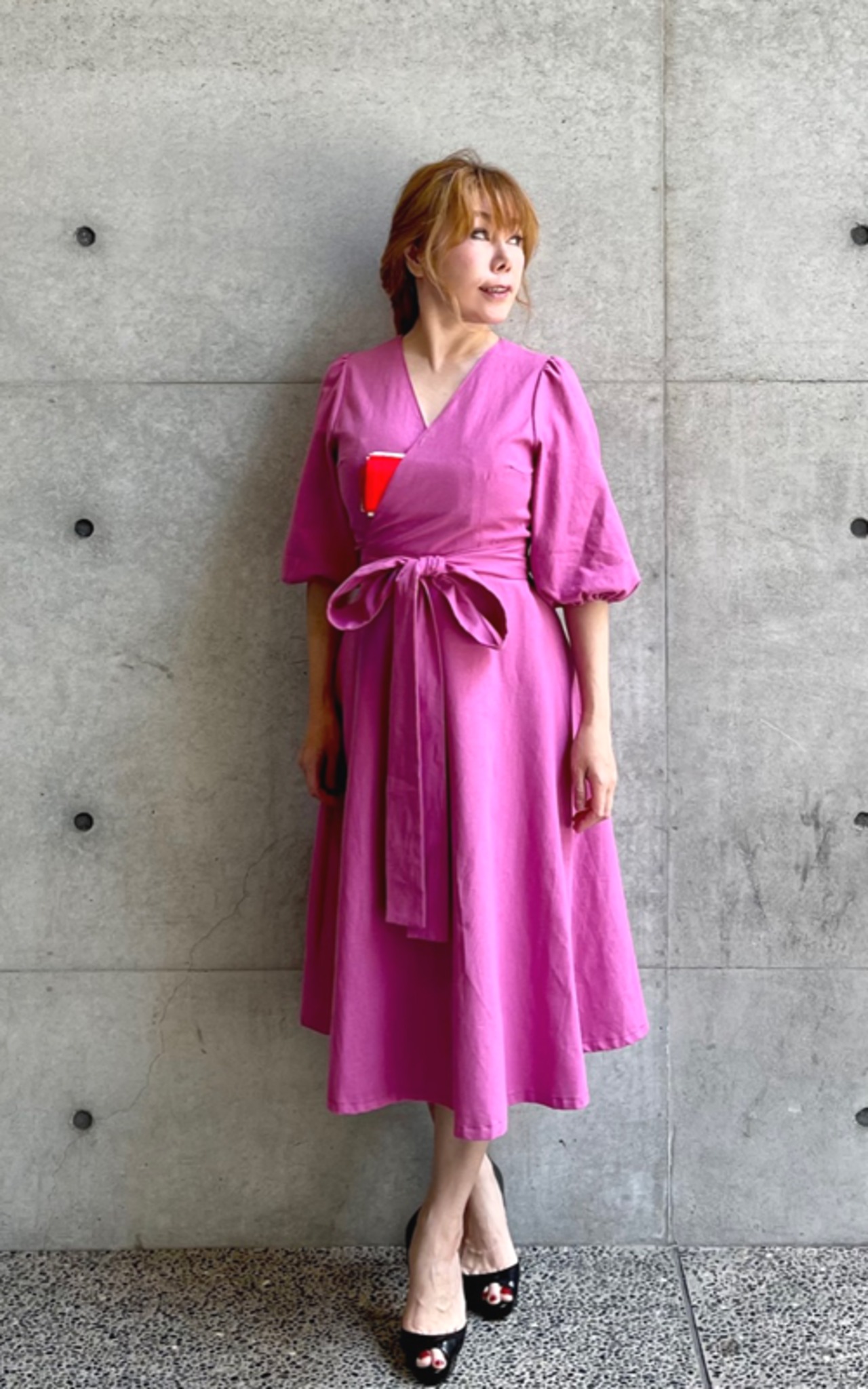 CHAREIー茶麗・リネンコットン・茶道お稽古ワンピース（マゼンタ