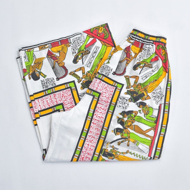 Remake リメイク エジプティシャン デザイン 総柄 テキスタイル ワイドシルエット イージーパンツ エジプト パッチワーク 古代 再構築 ユニセックスデザイン W62～104cm