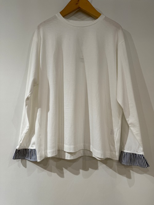 送料無料：NUVELLES DU PARADIS/トロワ天竺袖口フリルストライプ