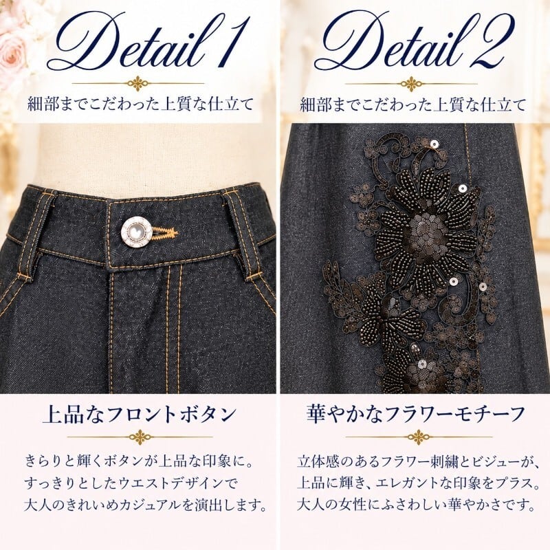 スーパービューティー デニムパンツ ワイドパンツ フラワーレース
