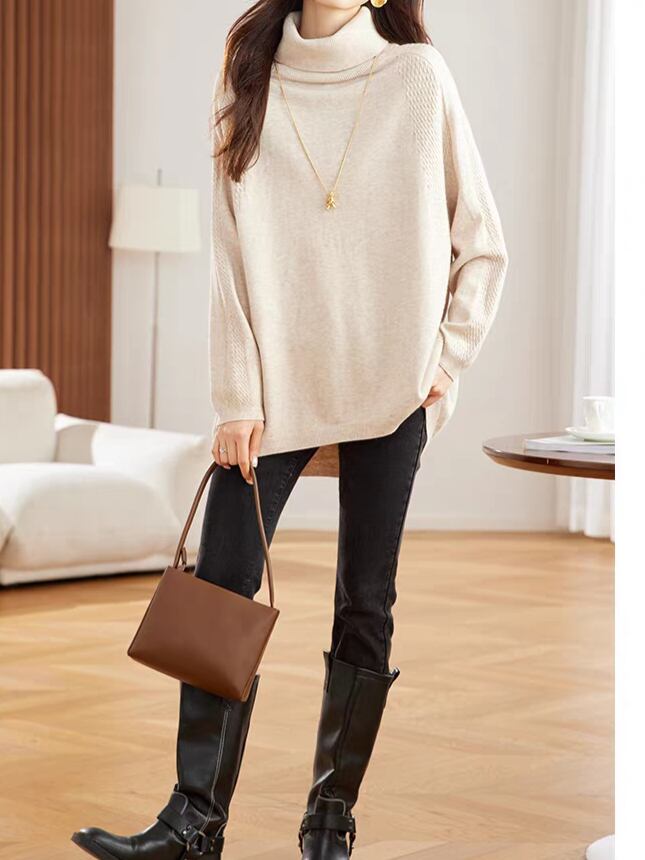 Loose silhouette high neck pullover L0778