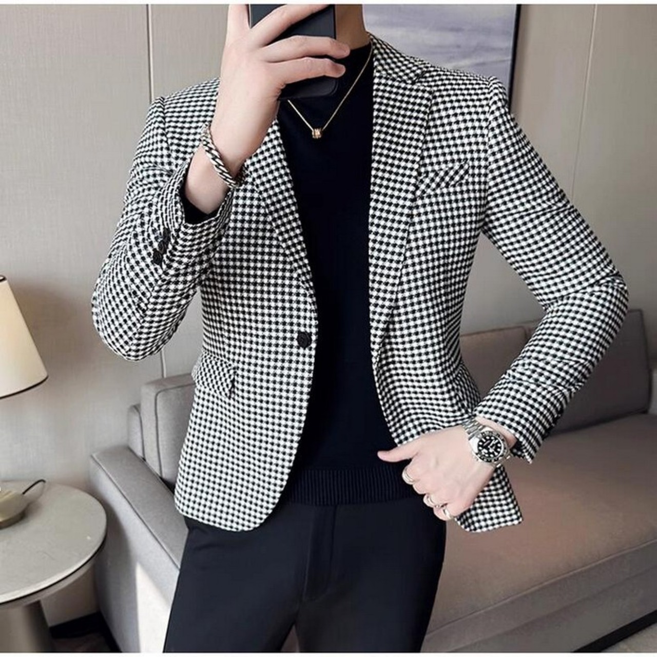 plaid blazer men suit jacket 00215